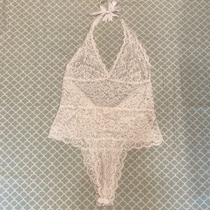 Oh La La Cheri White Lace Halter Teddy One Size Queen Plus